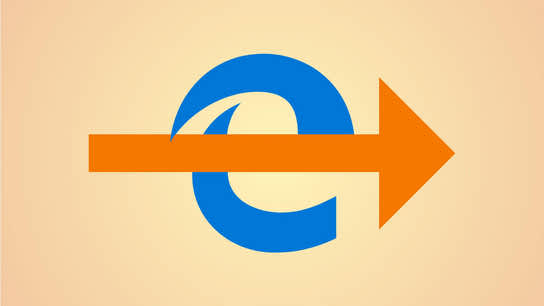 The Microsoft Edge logo with a big arrow struck through it pointing away from it.