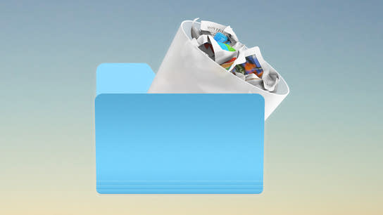 The MacOS trash can icon haphazardly sticking out of an open folder.