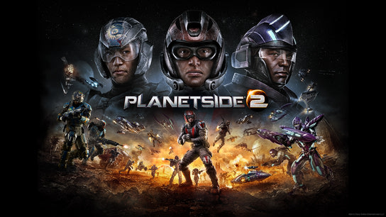 The PlanetSide 2 game title screen.