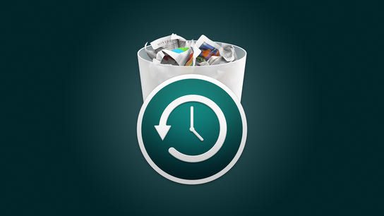 The macOS Time Machine icon shown in front of a filled trash can.