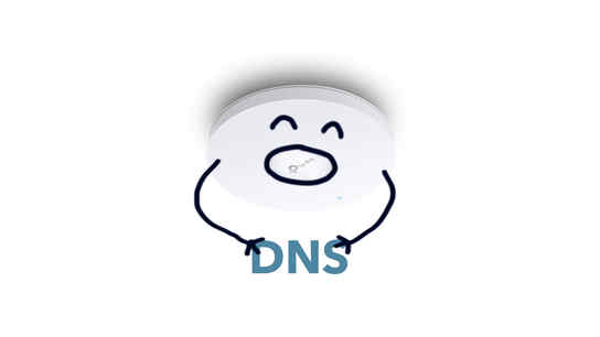 A stick figure TP-Link Wi-Fi access point eating DNS requests.