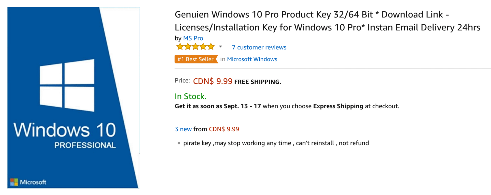 Cheapo Windows Licenses Openly Sold As “Pirate Keys” On Amazon.Ca | Ctrl  Blog
