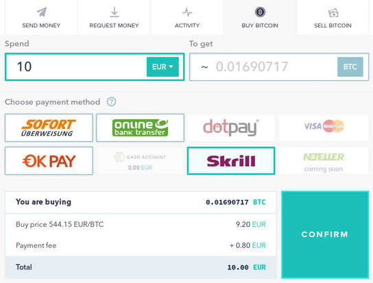 Payment options for Bitcoins at Cubits