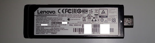 Lenovo IdeaCentre Stick 300 backside info label