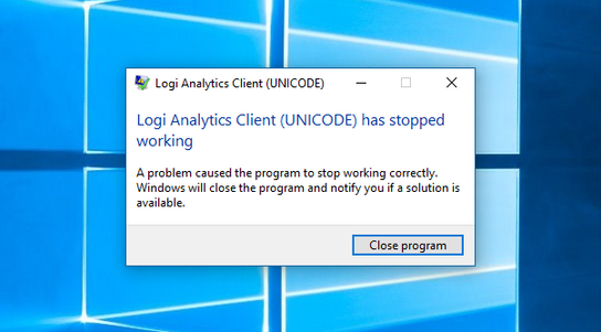 Logi Analytics Client (UNICODE) has stopped working