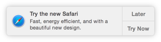 Notification promoting the Safari web browser in OS X