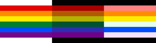 Rainbow flag in different color rendering modes.