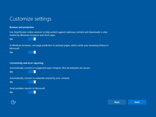 Windows 10 customized installation option for connectivity