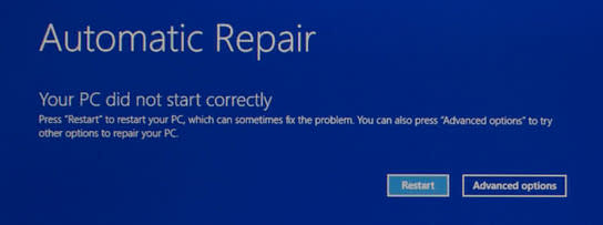 Error message, “Your PC did not start correctly”